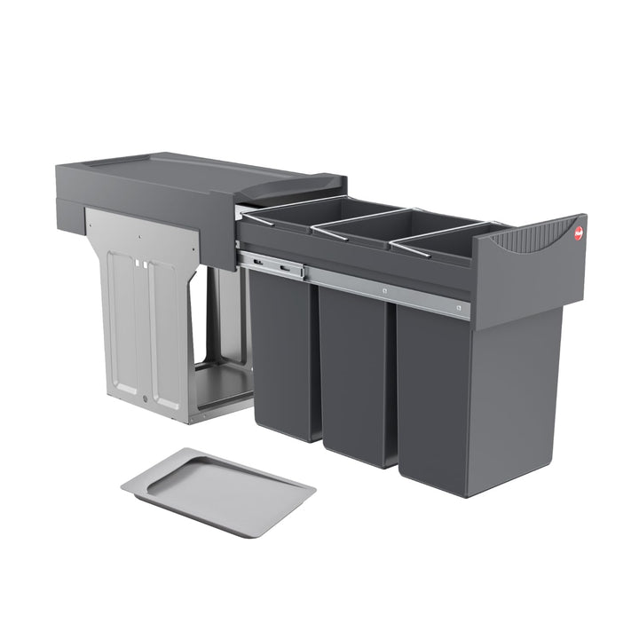 Hailo Abfallsammler Tandem 3666132 | für Schränke ab 300 mm Breite | Einbau Mülleimer 3x 10L mit Bio