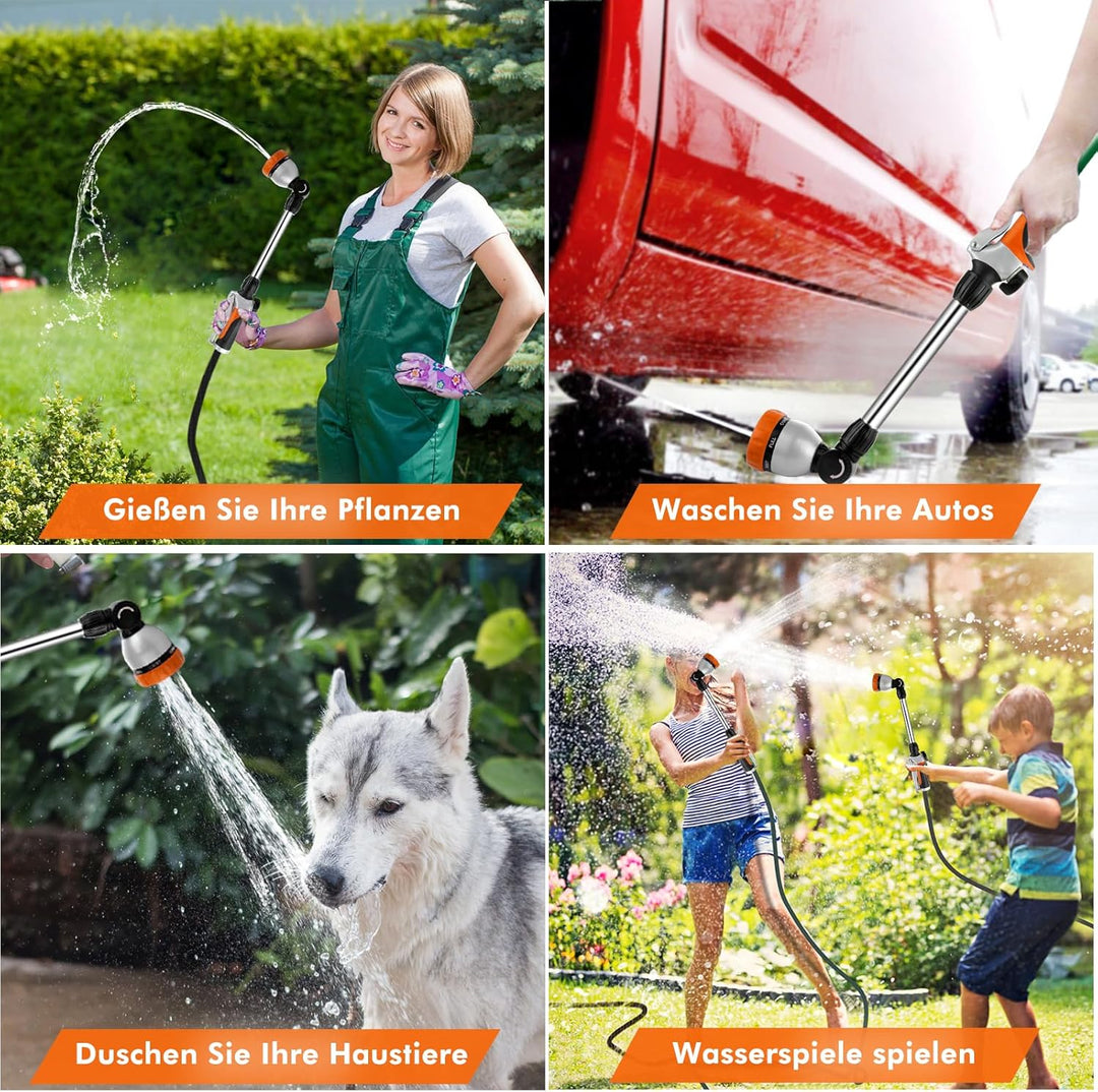 RESTMO Garten Giessstab Metall, 39cm Lang Gartenbrause mit Stiel, 180° schwenkbaren Kopf Stabbrause