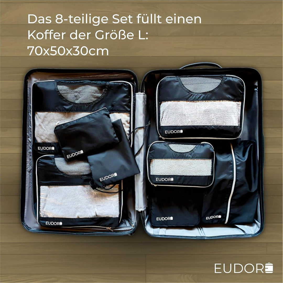 Kompressions Kofferorganizer Set, 8-teilig, platzsparende Packing Cubes mit Sichtfenster, wasserabwe
