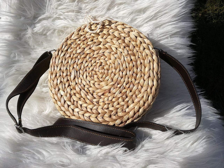 LaFiore24 hochw. Korbtasche Damen Schultertasche Ibiza Rund Natur Gross 24 x 6 x 24 cm, Natur Gross
