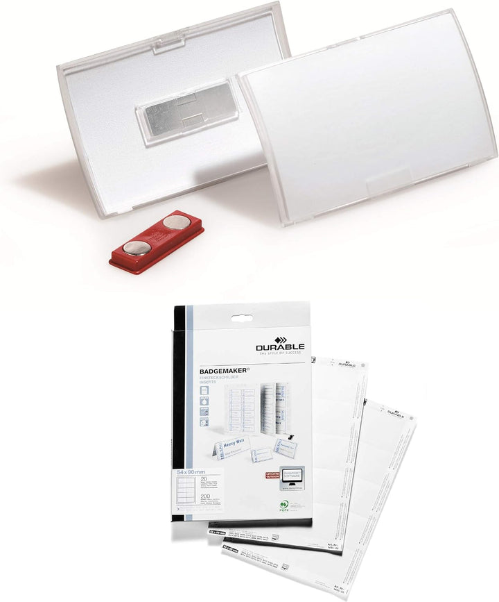 Durable Namensschild Click Fold 10 Stück mit Magnet im druckfertigen Set (54x90mm), mit 200 mikroper
