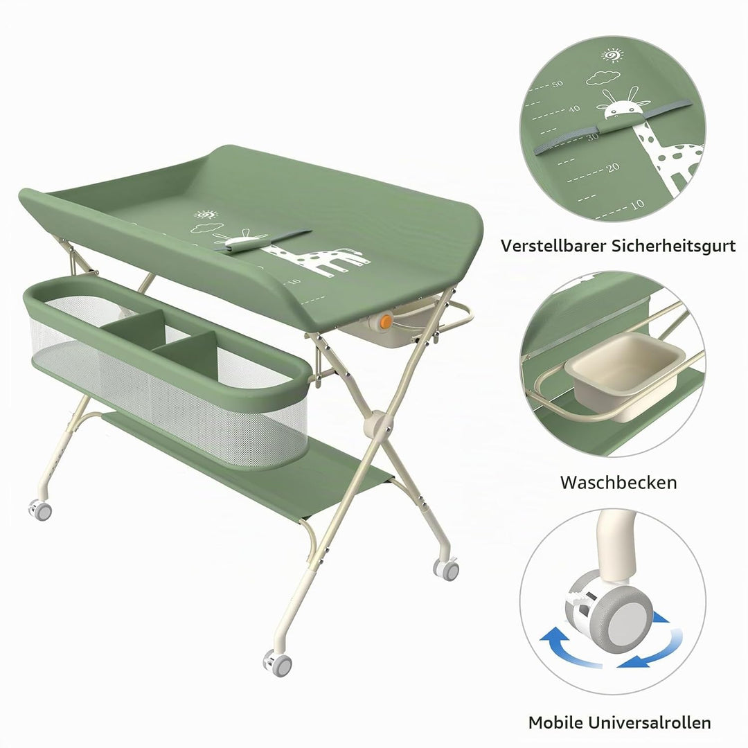 OHMG klappbare Wickelkommode Wickeltisch, Baby Wickelkombi, mit Wickelauflage Sicherheitsgurt und Ab