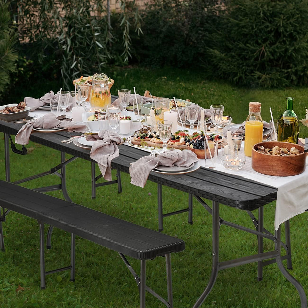 Sekey Bierzeltgarnitur Klappbar Campingtisch Set, 2 x Bierbänke & 1 x Biertisch, 180cm Biertischgarn