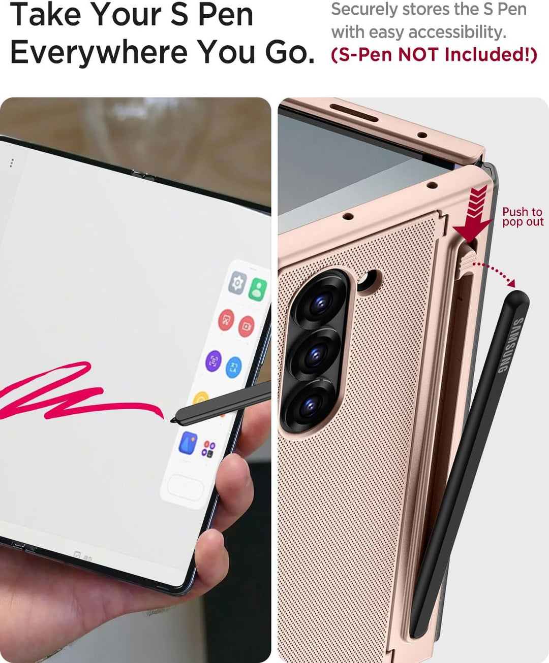 Miimall Kompatibel mit Samsung Galaxy Z Fold 7 Hülle mit S-Pen Holder, [Anti-SPY Displayschutz] Ultr