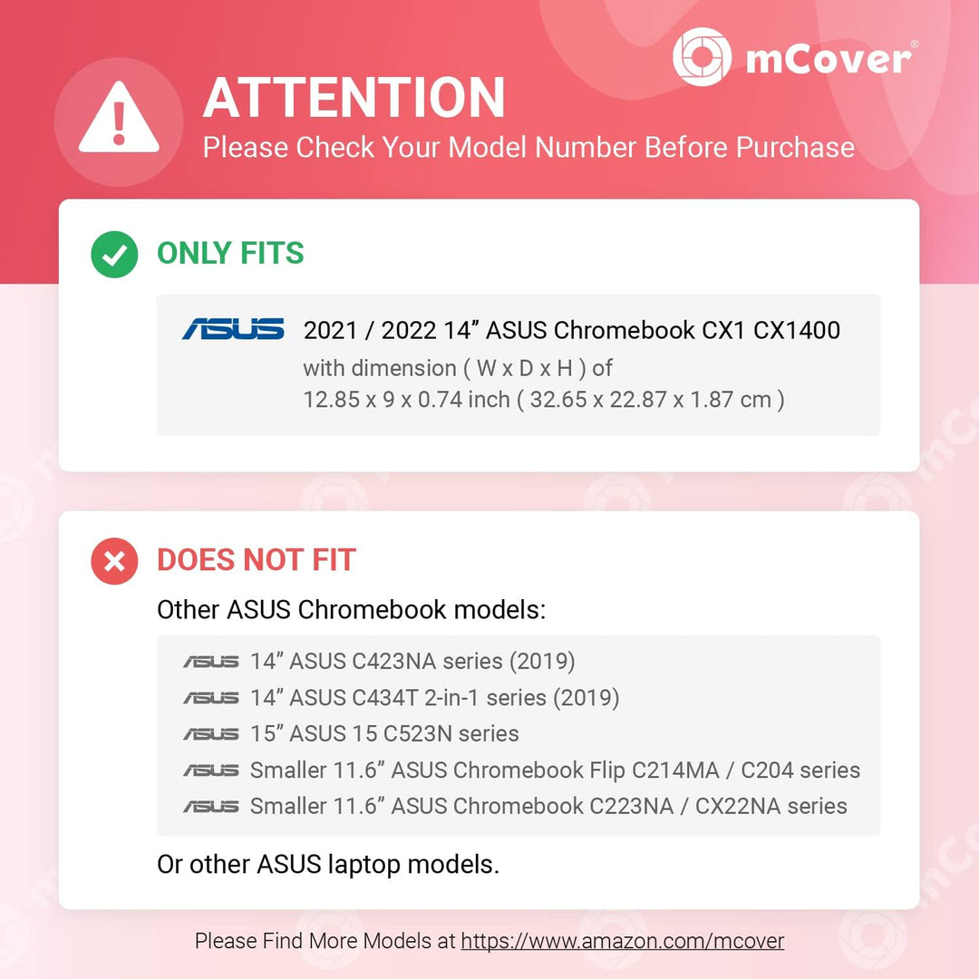 mCover Nur kompatibel mit 2021 ~ 2022 14 Zoll ASUS Chromebook CX1 (CX1400) Serie Laptop-Computern (n