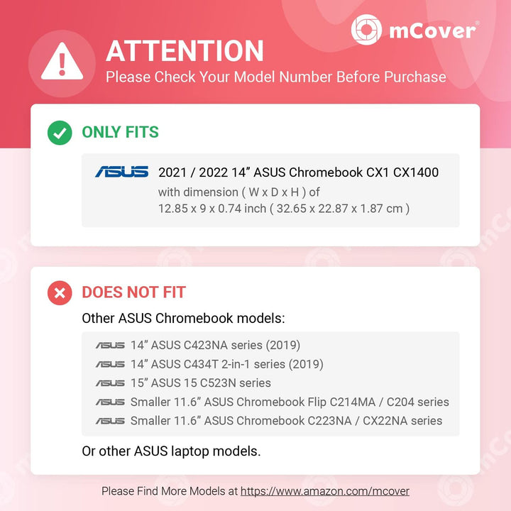 mCover Nur kompatibel mit 2021 ~ 2022 14 Zoll ASUS Chromebook CX1 (CX1400) Serie Laptop-Computern (n