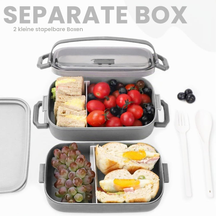 Bugucat Lunchbox 1600ML, 3 in 1 Bento Box Brotdose Auslaufsicher Luftdichte Brotzeitbox mit Fächern