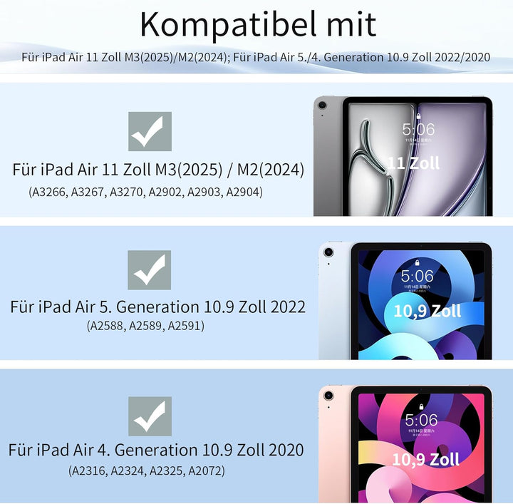 Hülle mit Tastatur für iPad Air 11 Zoll M3/M2, für iPad Air 7./6./5./4. Generation 2025/2024/2022/20