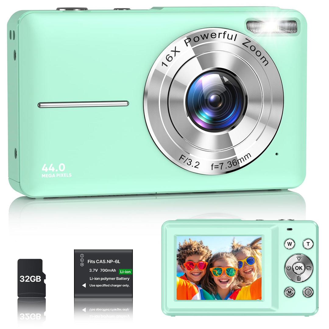 Digitalkamera 1080P Fotokamera 44MP Kamera Fotoapparat Tragbare Kompaktkamera mit 2,4" LCD Bildschir