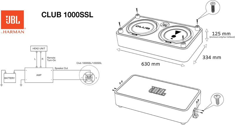 JBL Club 1000SSL 10” Passiv Subwoofer Auto Set, Down-Firing Geschlossenes Flachgehäuse mit Passivmem