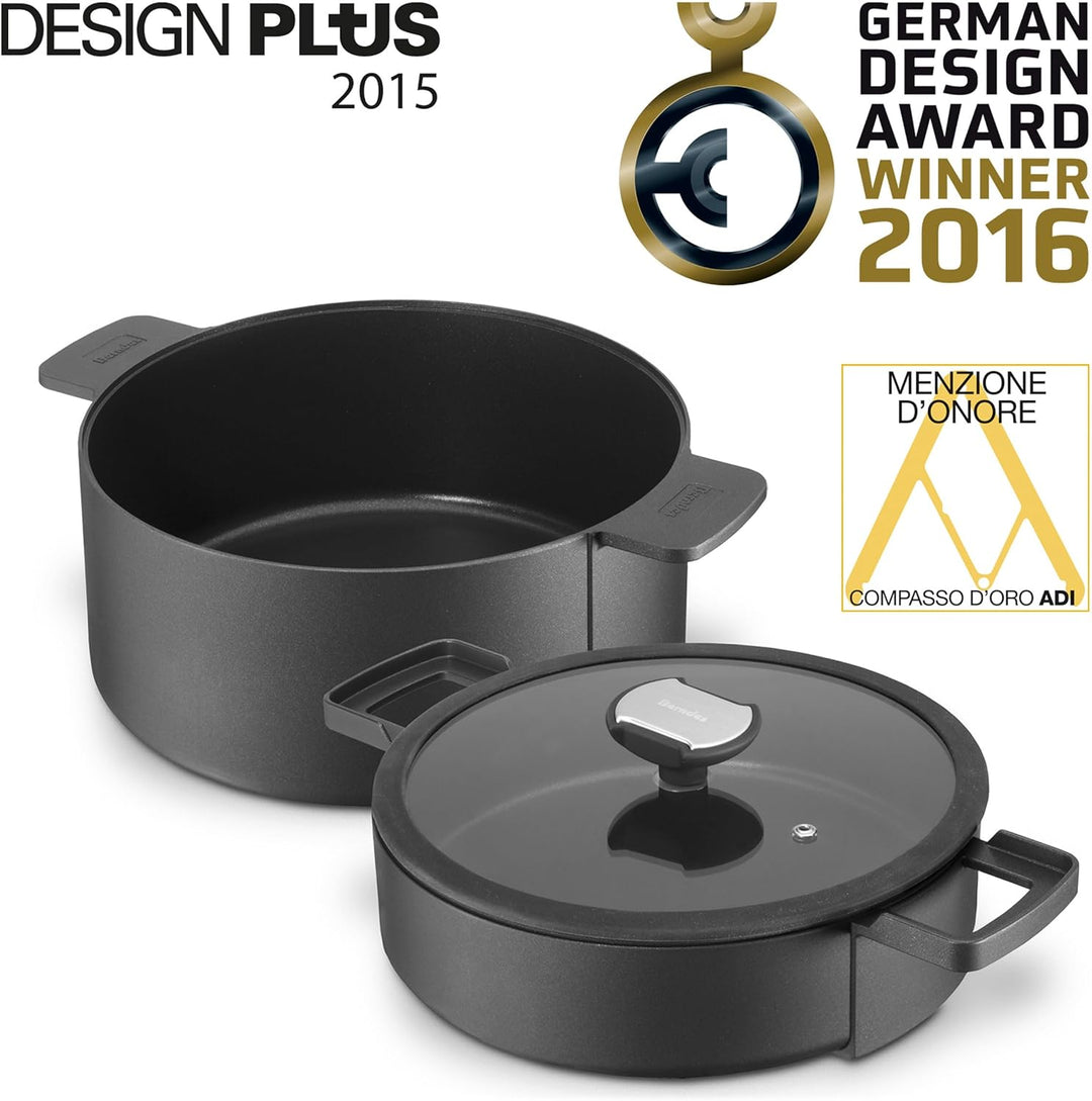 Berndes 035100 Double Round Kochgeschirrset, Kochtopf, 24 cm und Schmorkasserolle mit Glasdeckel, 24