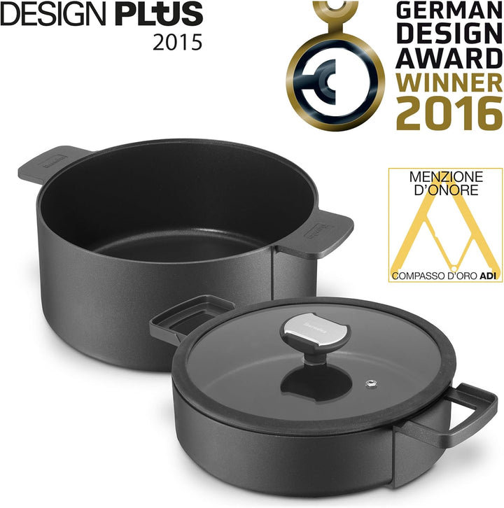 Berndes 035100 Double Round Kochgeschirrset, Kochtopf, 24 cm und Schmorkasserolle mit Glasdeckel, 24