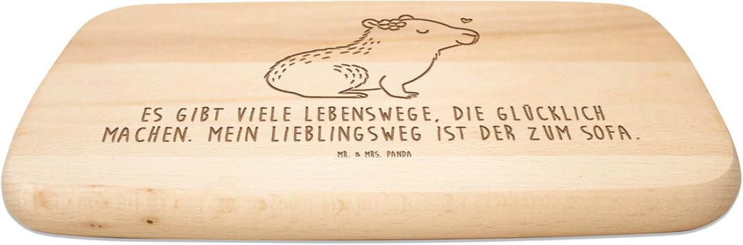 Mr. & Mrs. Panda Holzbrett Capybara Blume - Geschenk, Lustige Sprüche, Frühstücksbrett, Küchenbrett,