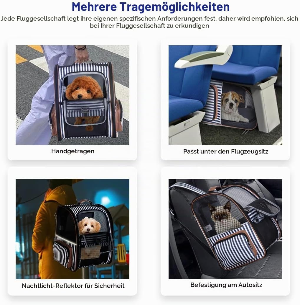 Lekespring Erweiterbar Katzenrucksack Hunderucksack für Katzen Hunde bis 8kg, Gross Katzen Rucksack