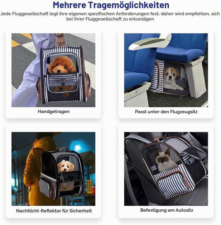Lekespring Erweiterbar Katzenrucksack Hunderucksack für Katzen Hunde bis 8kg, Gross Katzen Rucksack