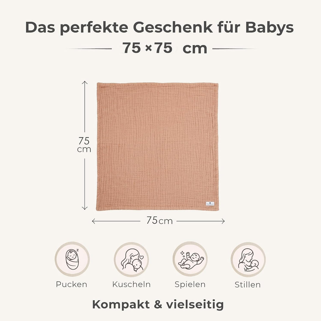 Babydecke Musselin von Nordic Coast Puckdecke Krabbeldecke Spucktuch (Karamell, 80x80cm) 80x80cm Kar