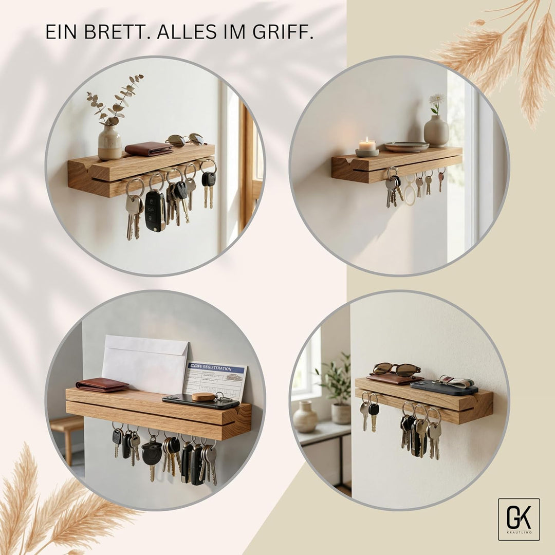 GK KRAUTLING | Schlüsselbrett MAGNETISCH aus Holz, modern | Eiche | Schlüssel Organizer | Schlüsselb