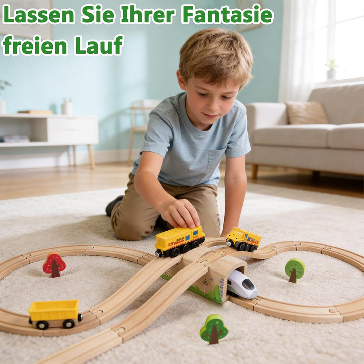 Holzeisenbahn Tunnel und Brücke Set mit S-Schienen, Holz Eisenbahn Brücke Zubehör kompatibel mit füh