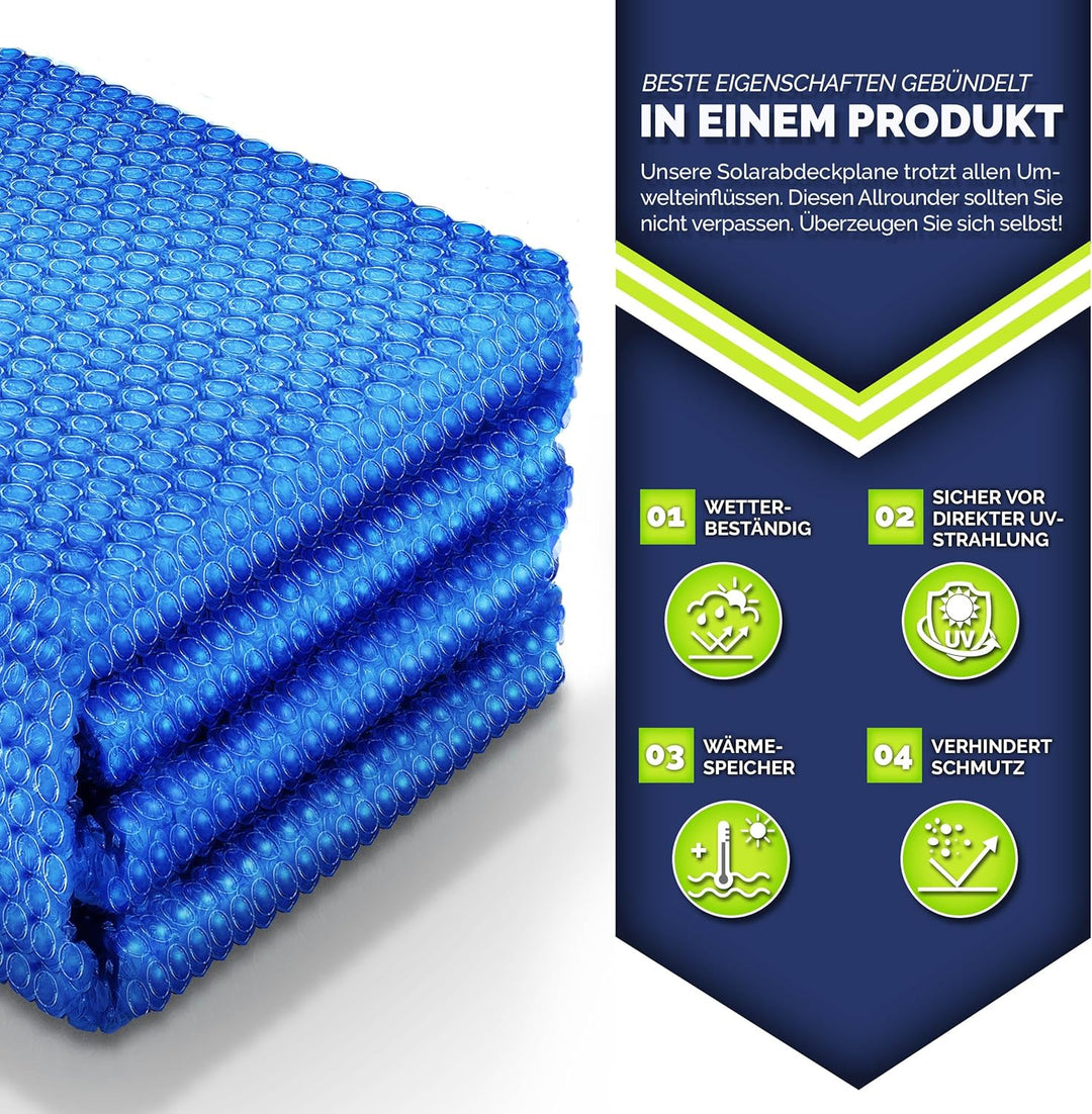 tillvex® Premium Pool Solarabdeckplane 400 µm Rechteckig 800x400 cm | Solarfolie Wärmeplane zuschnei