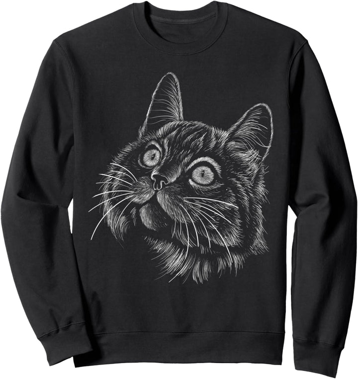 Flauschige Katze schaut mit grossen Augen, Zeichenstil Sweatshirt
