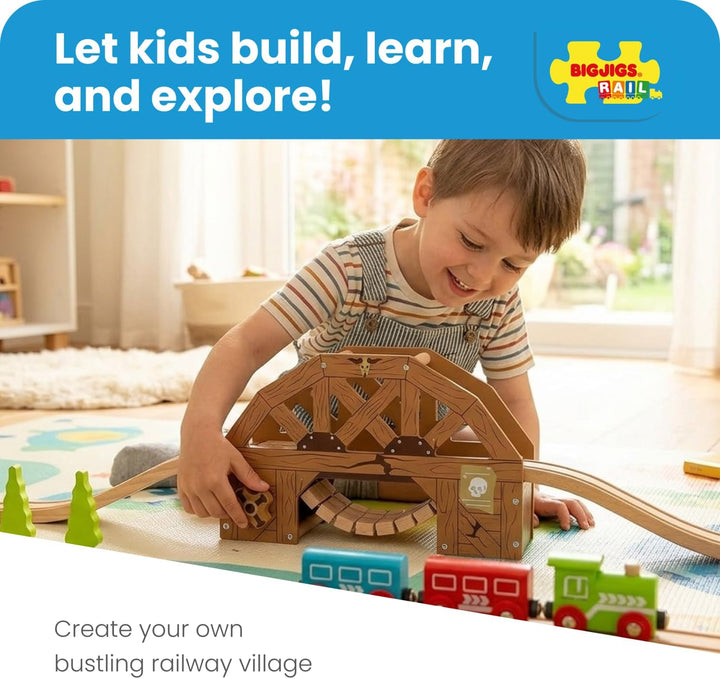 Bigjigs Rail Rickety Bridge - Collapsing Wooden Wild West Bridge, Includes 2 Track Pieces, Kids Trai