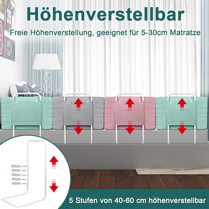 HENGMEI Bettgitter Bettschutzgitter 60cm Bettgitter Höhenverstellbar Rausfallschutz Absturzsicheres,