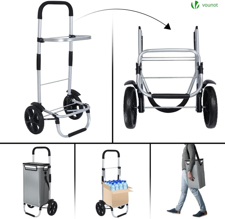 VOUNOT Einkaufstrolley Klappbar aus Aluminium mit 50L Wasserdichter Tasche und Kühlfach, 2 Extra gro