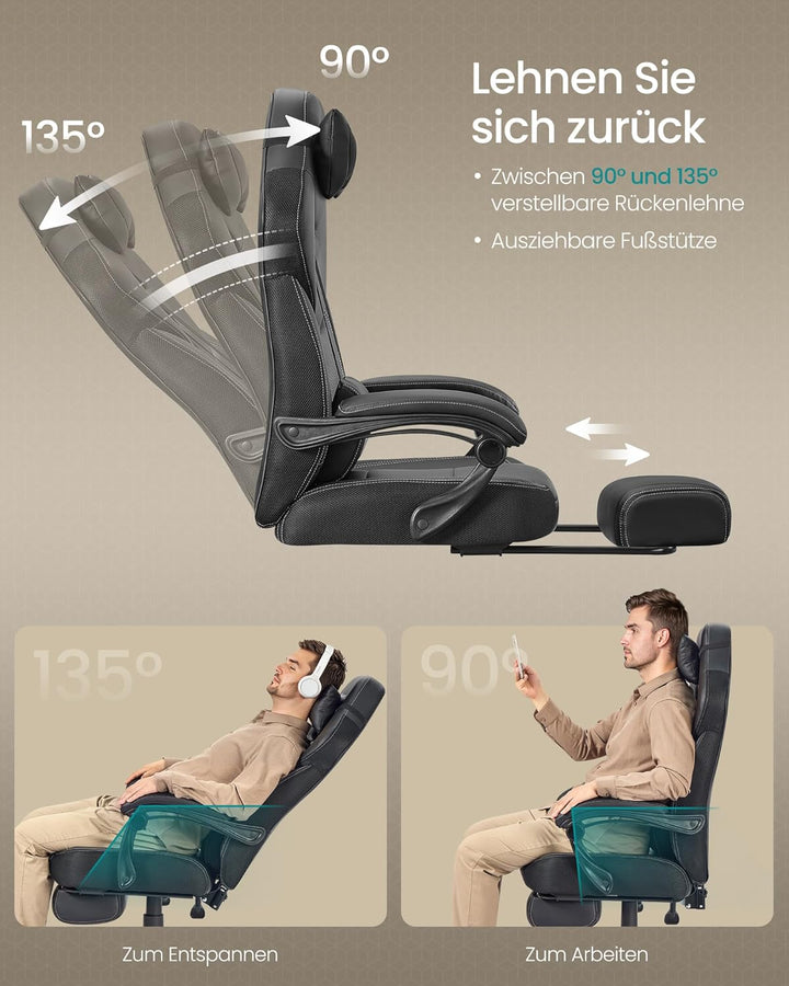 SONGMICS Gaming Stuhl, Bürostuhl mit Fussstütze, Schreibtischstuhl, ergonomisches Design, verstellba
