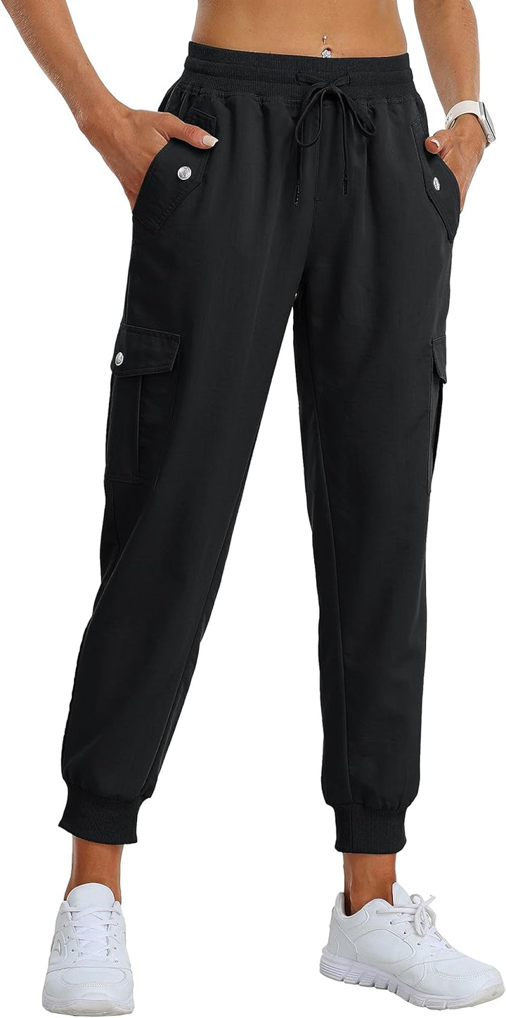 Damen Cargohose Jogginghose Leicht Schnell Trockene Wanderhose Athletische Workout Outdoorhose, Schw