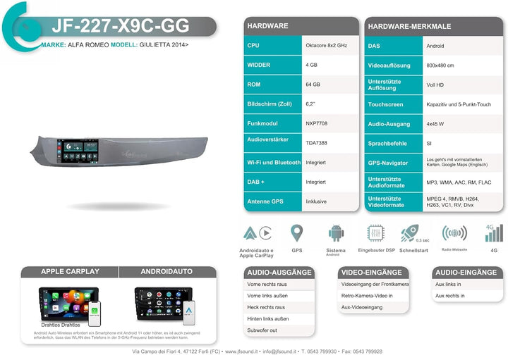 Personalisiertes Autoradio für Alfa Romeo Giulietta Android GPS Bluetooth WiFi USB DAB+ Touchscreen