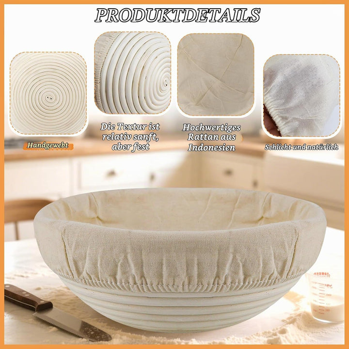 2 Stück Gärkörbchen für brot, Gärkorb Brot Set, 100% natürlichem Rattan, Brot 23cm Rund &amp; 24,5cm Ova