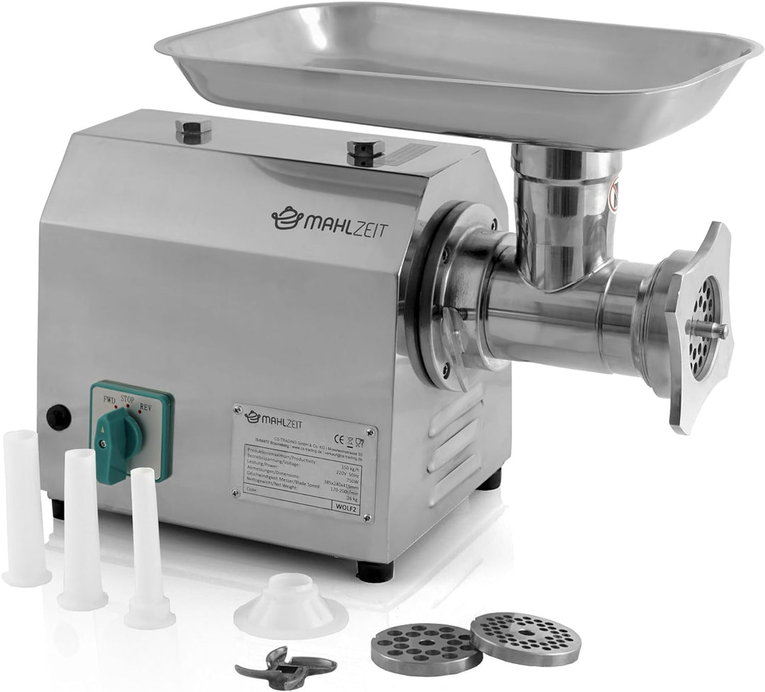 Zelsius Profi Edelstahl Fleischwolf elektrisch | 750W - 150kg/h | Faschiermaschine aus Edelstahl, Wu