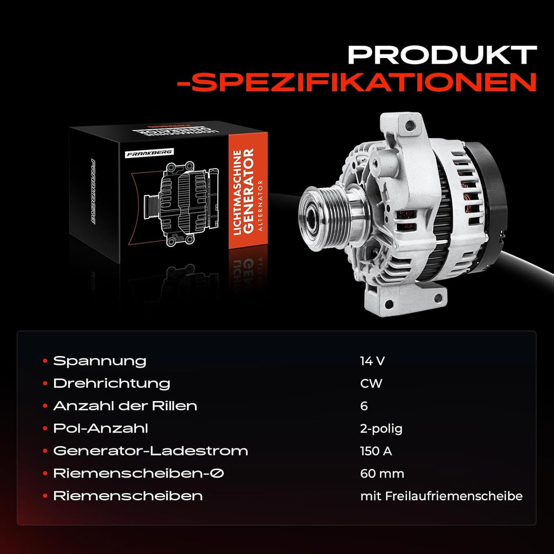 Frankberg Alternator Lichtmaschine Generator Kompatibel mit S60 II 134 2.0L 2010-2016 V60 I 155 157