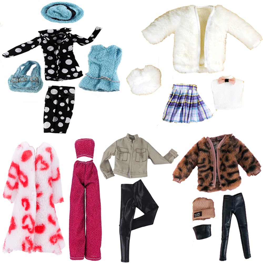 5 Satz Kleider Herbst Kleidung Windjacke + Hosen Schuhe Tasche Mantel Mode Hut Für 29cm Puppen Zubeh