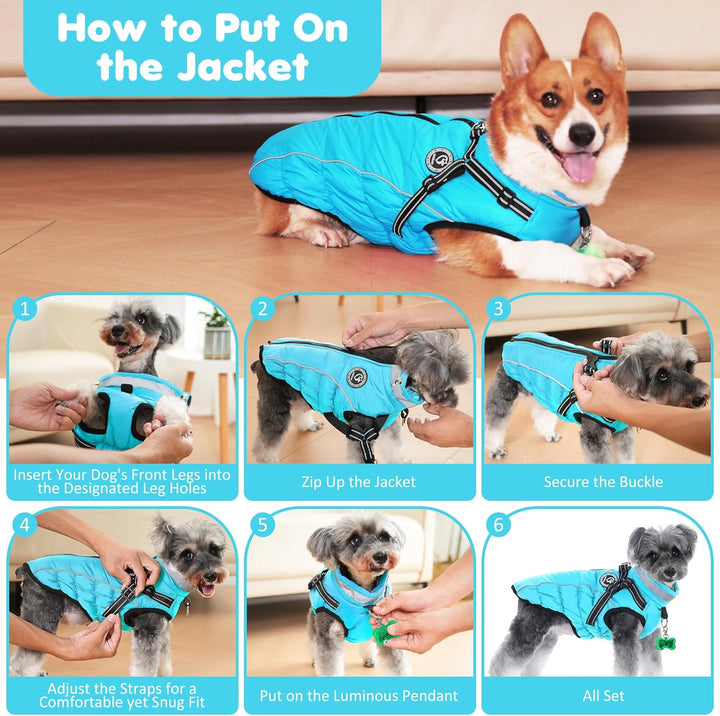 Hundemantel Winter, Hundemantel Wasserdicht, Warme Hundejacke mit Geschirr, Reflektierende Streifen,