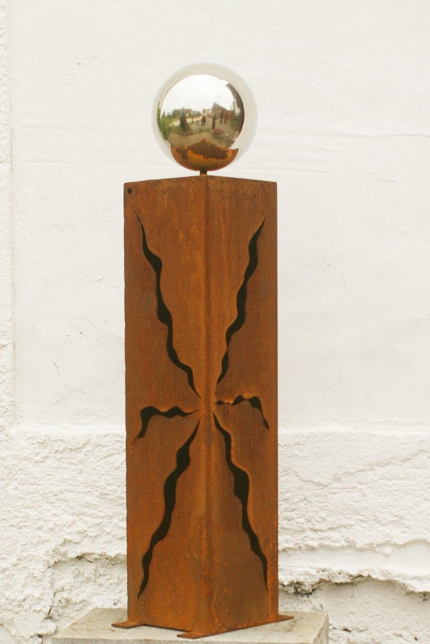 Gartendeko Rostsäulen 60cm mit Edelstahlkugel