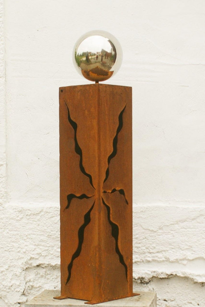 Gartendeko Rostsäulen 60cm mit Edelstahlkugel