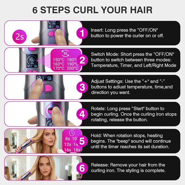 Automatischer Lockenstab, Tragbarer Kabelloser Automatischer Lockenstäbe Automatisch Rotierender Loc