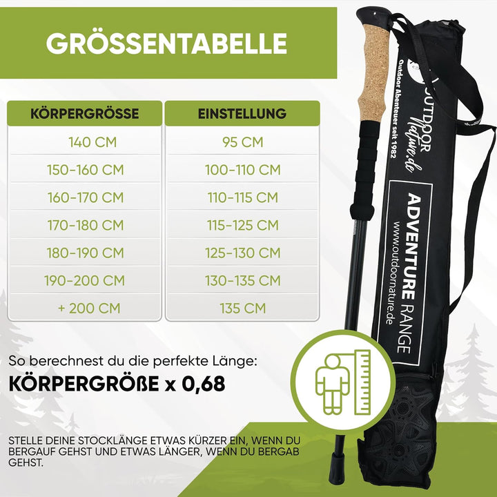 Teleskop Wanderstöcke Carbon & Aluminium mit Korkgriff I Leichte Nordic Walking Stöcke Damen und Her
