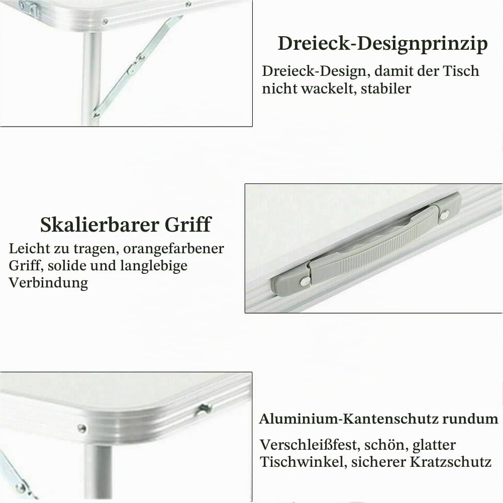 Tragbar Klapptisch Aluminium, Campingtisch Flatbar für Balkon Terrasse Picknick, Esstisch Bürotisch