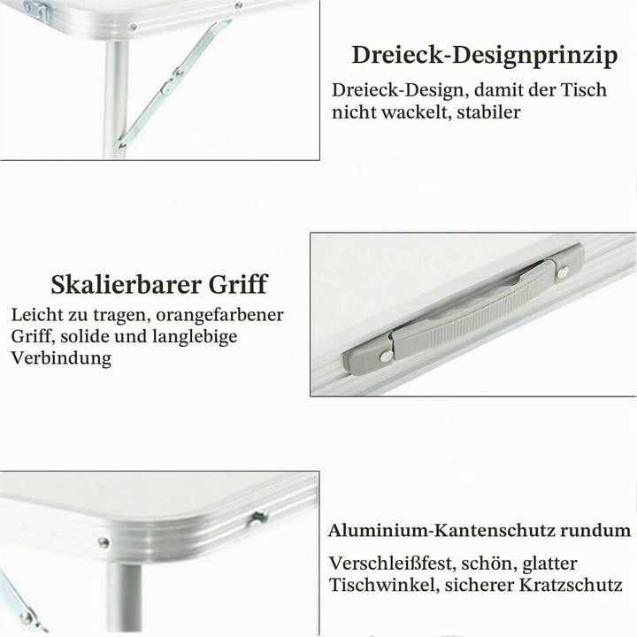 Tragbar Klapptisch Aluminium, Campingtisch Flatbar für Balkon Terrasse Picknick, Esstisch Bürotisch