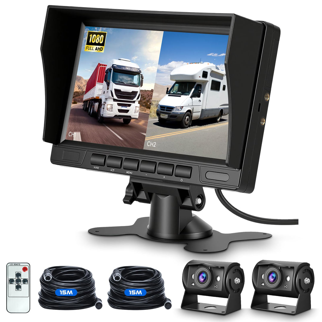 Hodozzy Rückfahrkamera 2 Kameras Set mit IPS 1080P 7 Zoll Monitor, Nachtsicht IP69 wasserdichte Dual