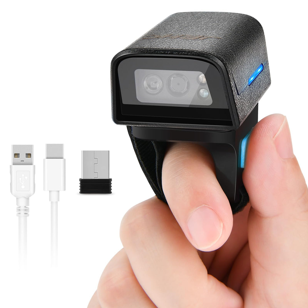 JRHC 1D 2D Bluetooth tragbarer Ring Barcode Scanner, tragbarer Mini Barcode-Barcode-Leser mit 2,4-GH