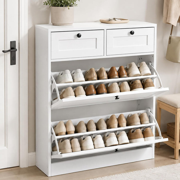 Schuhschrank mit Schubladen, schmaler Schuhkipper, 80x24x100 cm