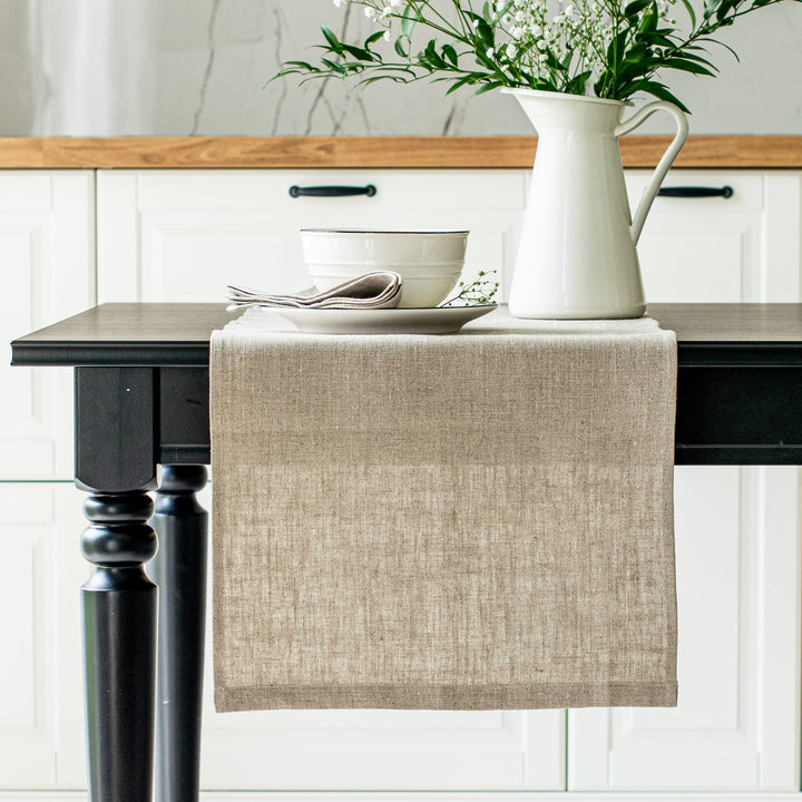 Varvara Home Leinen Tischläufer | Läufer | Tischband | Tischtuch | Farbe Natur Braun - 45x150 cm 145