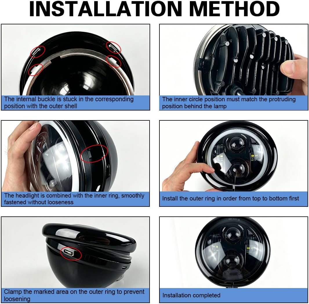 SKUNTUGUANG 5 3/4 "5,75 Zoll Led Scheinwerfergehäuse Eimer für Motorrad（schwarz）