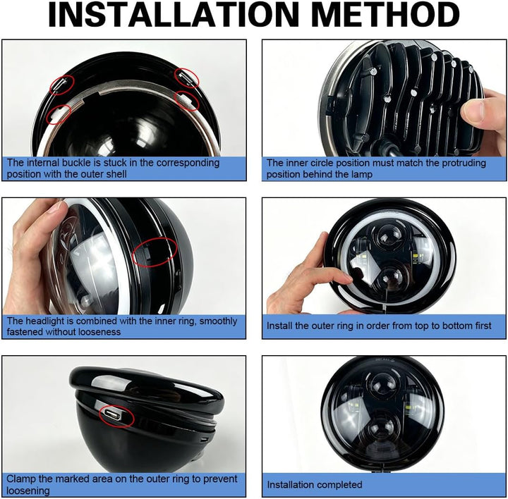 SKUNTUGUANG 5 3/4 "5,75 Zoll Led Scheinwerfergehäuse Eimer für Motorrad（schwarz）