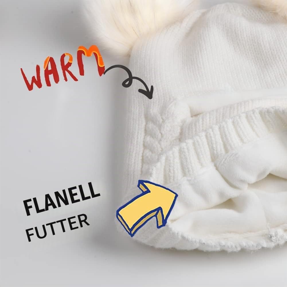 FURTALK Kleinkind Baby SchalMütze warm gefüttert Kinder Strickmütze Pom Pom Wintermütze für Mädchen