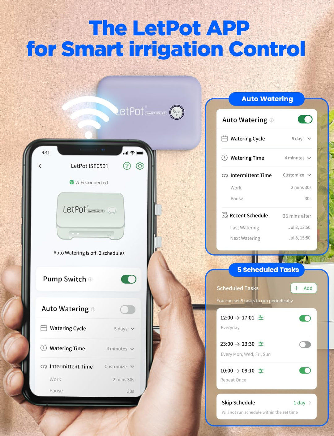 WiFi Automatische Bewässerung Indoor, APP-Fernbedienung Bewässerungssystem für 10 Topfpflanzen, Auto