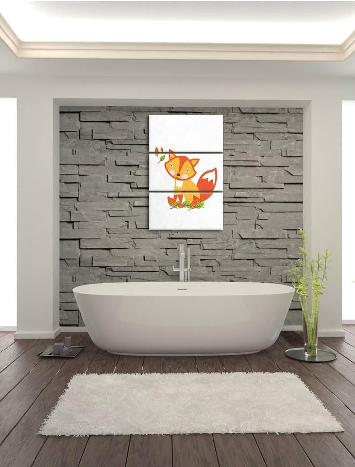 Pixxprint Niedlicher Fuchs in Laub Haufen als Leinwandbild/Grösse: 3 Teilig (120x80) cm/Wandbild/Kun